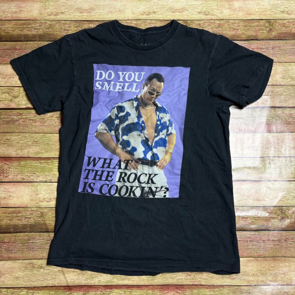 WWE The Rock Graphic Tee Shirt Washed Black Purple Ripple Junction Small S